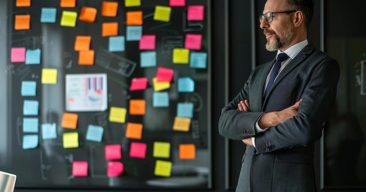 Empreendedores fazendo planejamento de negócios em quadro branco