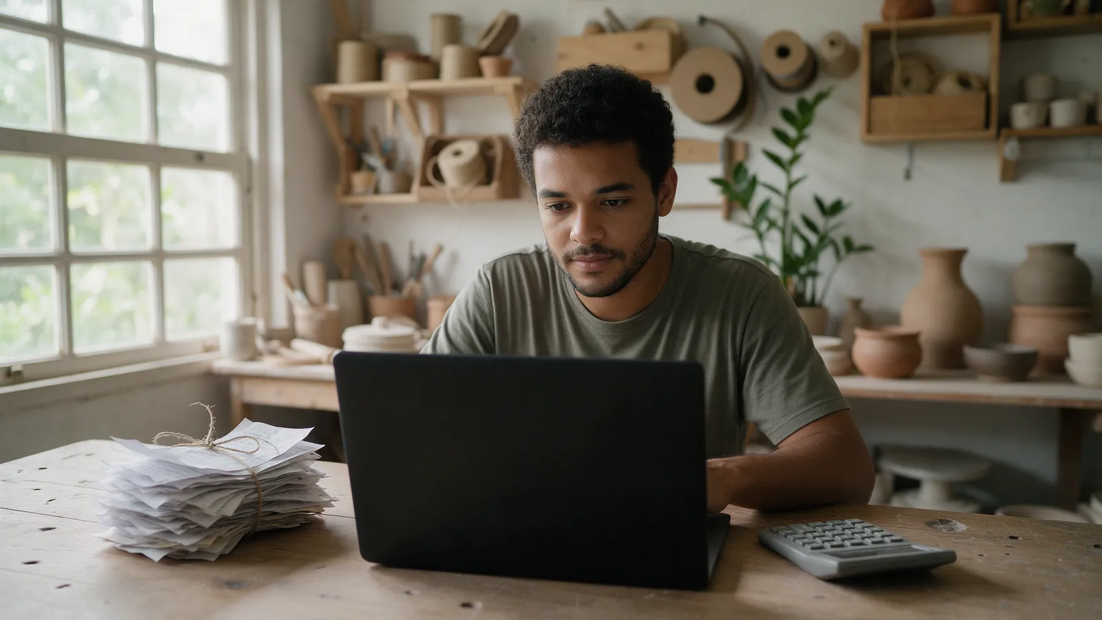 Microempreendedor conferindo o faturamento do ano no computador