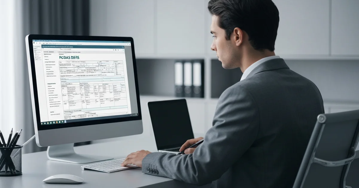 Contador preenchendo PGDAS-D e DEFIS do Simples Nacional no computador em escritório de SC